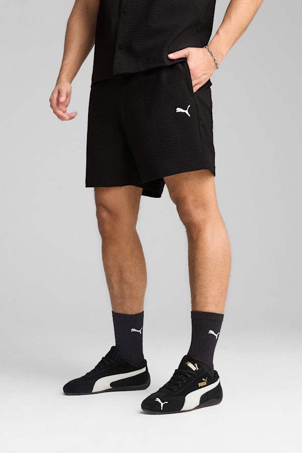 WARDROBE Essentials Seersucker Relaxed Shorts 6" Men, PUMA Black, extralarge